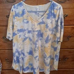 Emerald Large Babydoll Top, yellow blue and white